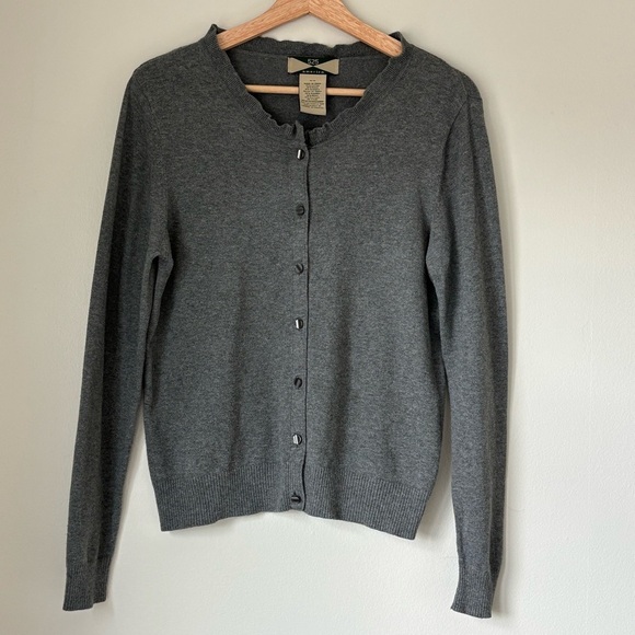 525 America Vintage Grey button-up cardigan with ruffle collar - Picture 1 of 3